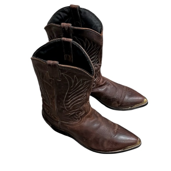 Santa Fe Boot Co Cowboy Boots Brown Leather Wings Toe Tips Size 10 - Picture 1 of 16